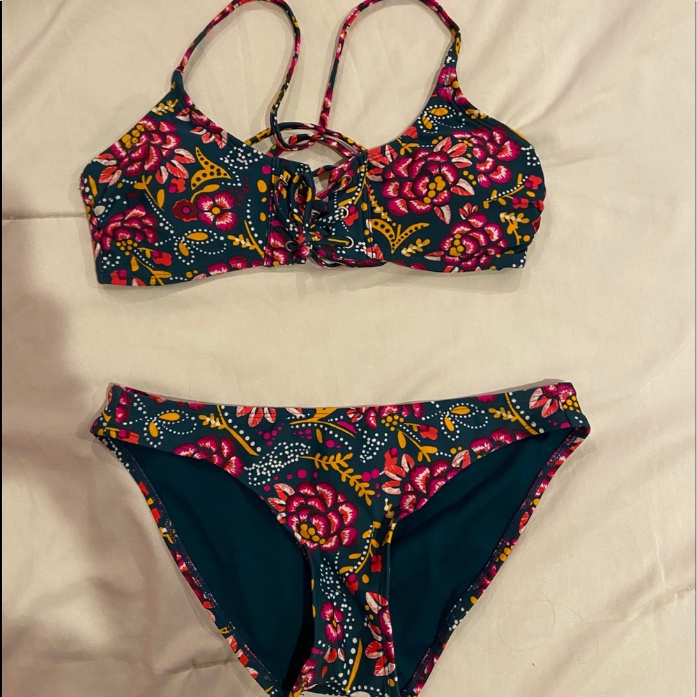 green floral two piece bikini set